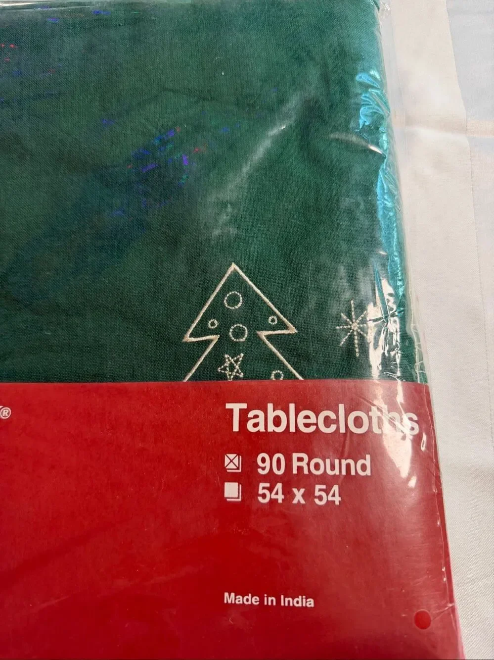 DANSK Green Christmas Tree 100% Cotton Round Tablecloth 90” NWT